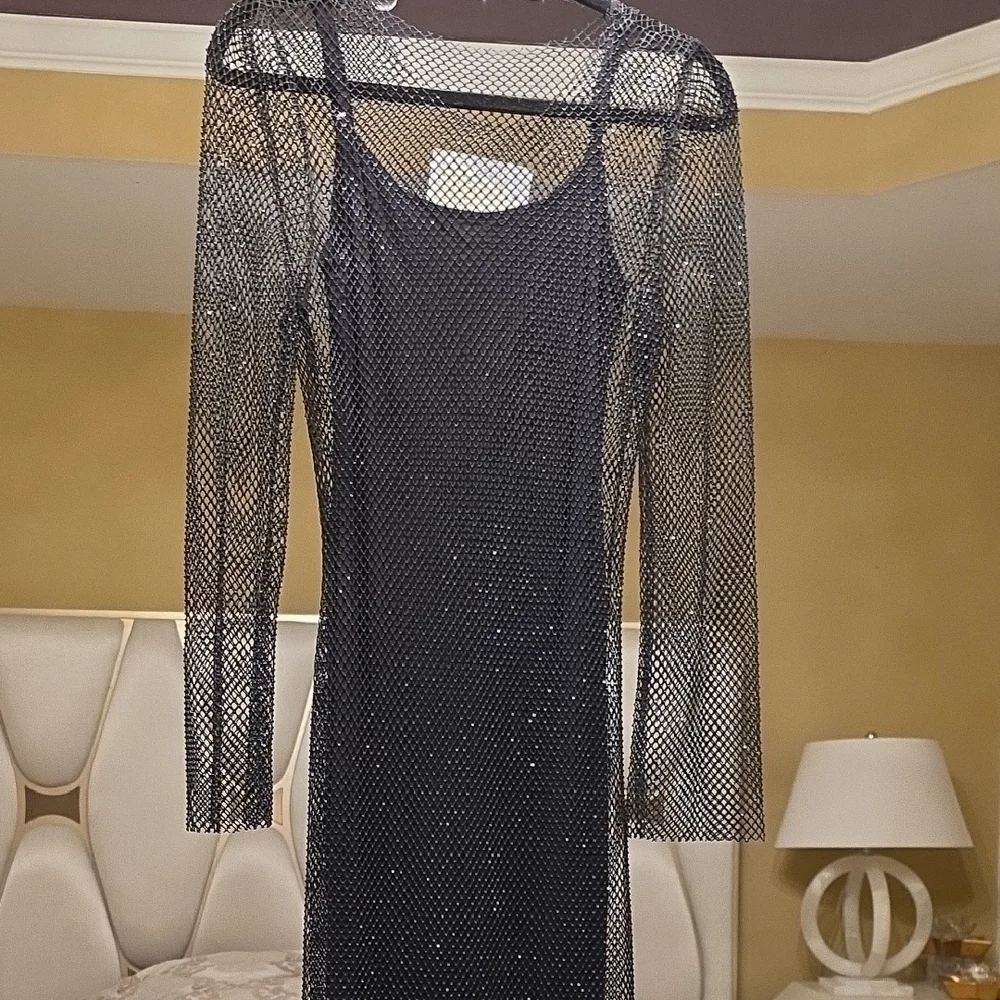 Elan Black Mesh Elegant Dress Wedding Formal